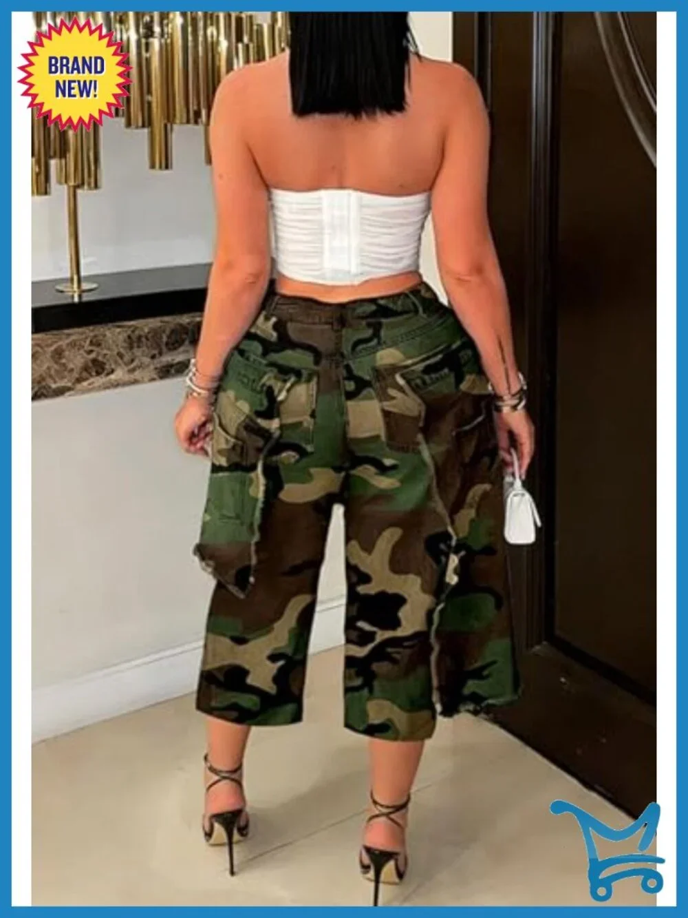 Wide Leg Camo Cargo Jean Shorts Baggy Ripped Bermuda Jorts